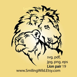 Lion pair svg, png clipart, Lion love digitale vectorafbeelding, Graveerbaar svg-bestand leeuwin, Lion Family svg