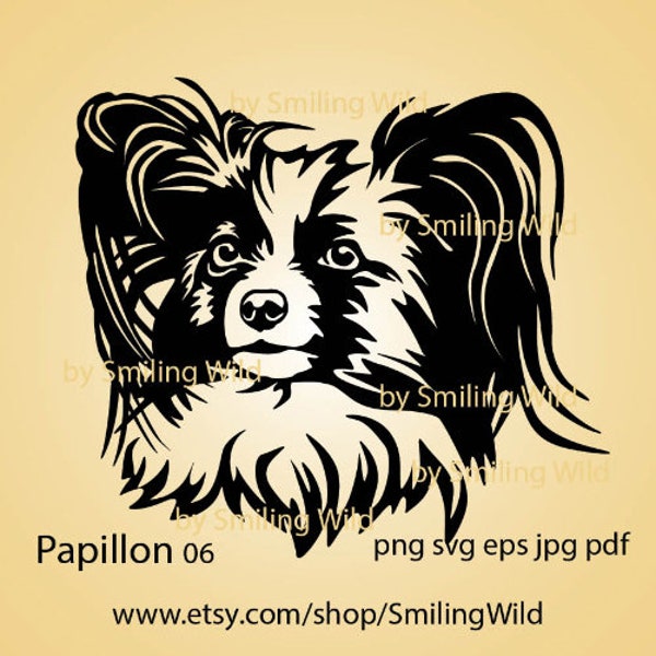 Papillon dog svg png vector graphic portrait, papillon dog cut file clip art cricut design, toy dog vector art