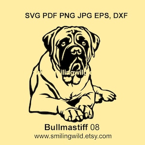 Bullmastiff sitting SVG PNG DXF dog clipart design - Dog Canine vector graphic drawing - Instant download - Silhouette, Cricut, Laser cut