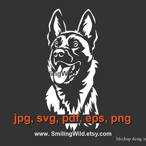 Mechelaar portret svg wit afdrukken op zwarte Mechelaar clipart hond hoofd politie hond svg vector grafische kunst cricut gesneden bestand ontwerp illustraties