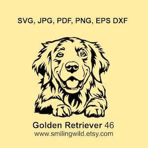 Golden Retriever Hund SVG, DXF & PNG lächelnd Clipart - realistischer Hund schwarz Hunde Grafik Lasercut Dateien - Cricut, Silhouette
