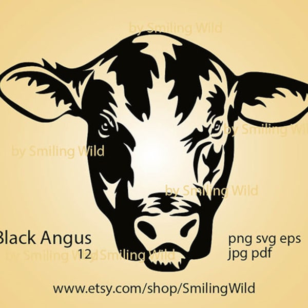 Black Angus Bull svg /03/ vector graphic portrait cattle cuttable art laser cut file black angus clipart cricut digital design cow head