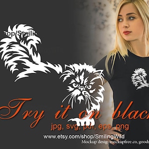 Image clipart svg chat persan impression blanc sur noir chat persan silhouette vecteur art graphique oeuvre design numérique chat pour logo coupe fichier cricut