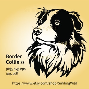 Border Collie Portrait Svg Smiling Dog Head Cut File Cuttable - Etsy