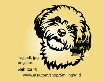 Shih Tzu svg head tilt cricut design, Shih Tzu vector graphic art dog portrait clip art laser cut file cuttable