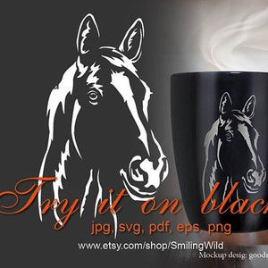 Pferd svg weißer Vektor schneidbares Porträt für schwarzes Hemd Produktdesign, Pferdekopf schneidbare Cricut-Datei - schneidbare Cricut-Datei