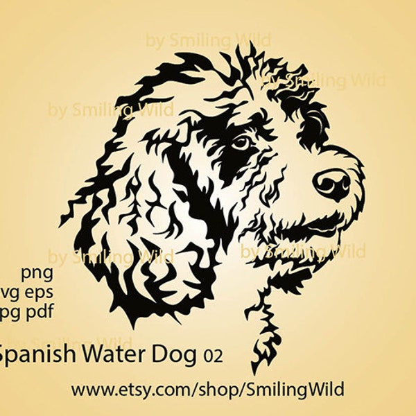 Spanish Water Dog svg vector graphic art portrait clipart perro de agua español cut file digital design