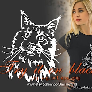Chat Maine coon svg blanc, art vectoriel à découper, illustration d'art clip Maine coon, fichier coupé, conception numérique chat cricut