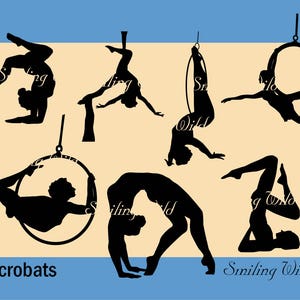 Luftakrobat SVG PNG Silhouette Bundle Schnittdatei Luftbild Performer Clipart Vektorgrafik Sport Kunst Akrobatin Tanz druckbare Akrobatik Yoga svg
