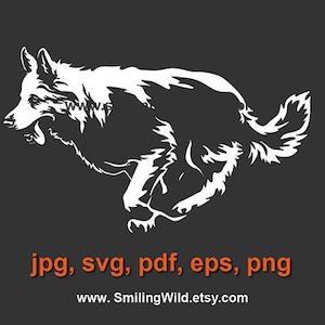 Running White Zwitserse herder hond svg vector grafische kunst Berger Blanc Suisse Graveerbare logo gesneden bestand herder cricut digitaal ontwerp