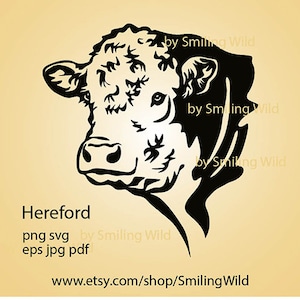 Hereford vee koe svg png stier vector grafische kunst Hereford lasercut bestand Graveerbare boerderij dieren cricut Hereford hoofd portret digitaal ontwerp