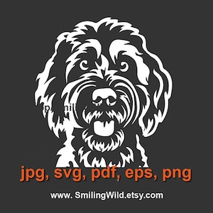 Ritratto grafico vettoriale Goldendoodle in formato SVG, file clip art digitale tagliabile groodle, design in formato SVG per cani