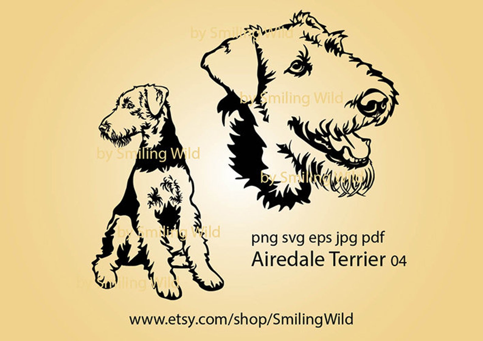 Airedale Terrier Svg Clipart Dog Head Portrait Digital | Etsy UK