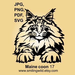 Chat Maine Coon couché svg couper fichier clip art vectoriel art graphique svg png conception numérique Maine Coon oeuvre d'art imprimable usage commercial