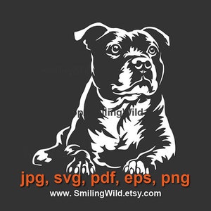 Staffordshire-bulterriër svg en png hond witte clipart vector grafische illustraties Bull Terrier gesneden bestand cricut