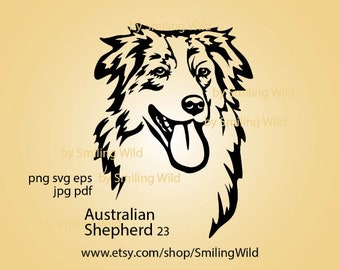 Aussie dog svg & png portrait, Australian Shepherd svg clip art digital design, cuttable cricut and laser cutting logo art