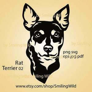 Rat Terrier SVG PNG vector graphic clipart portrait dog face laser cut file Rat Terrier cuttable cricut digital design