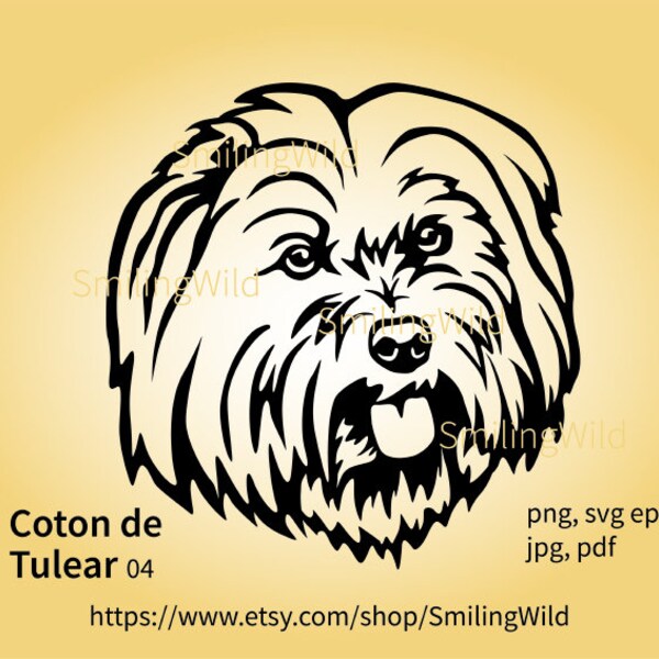 Coton de Tulear dog face svg clip art design, Coton de Tulear vector graphic cuttable digital illustration