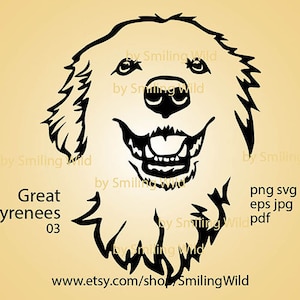 Grandi Pirenei svg e png clipart grafica vettoriale arte sorridente simpatico cane logo Grandi Pirenei ritratto file di taglio tagliabile stampabile design maglietta