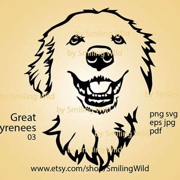 Grandes Pyrénées (03) svg clipart vecteur art graphique souriant chien mignon logo Grandes Pyrénées portrait coupe fichier couper imprimable t shirt design