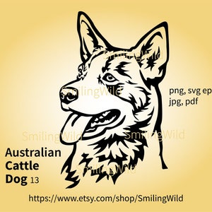 Clip art SVG e PNG di Australian Cattle Dog - File di taglio vettoriale di Blue Heeler - File tagliabile con laser e Cricut - Download immediato