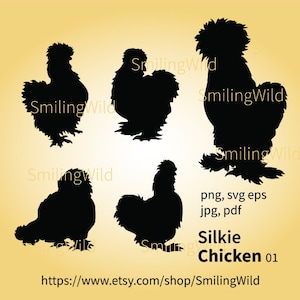 Paquete SVG de pollo Silkie: siluetas de gallina y gallo para Cricut, manualidades, corte láser y decoración rústica de granja