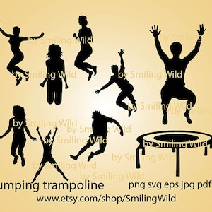 Jumping peolpe sihouette svg Trampolin Sport Fitness Clipart Vektorgrafik springen party Schnittdatei schneidbar Cricut digital Mann Frau