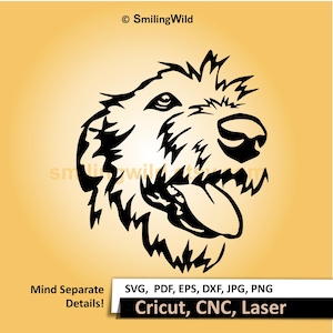 Irish Wolfhound Dog SVG & PNG - Head clipart in Vector Art Graphic Digital Files