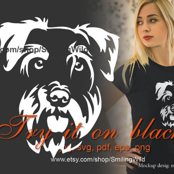 Schnauzer Miniature dog svg clipart White Print on Black Schnauzer cut file cuttable vector graphic art t shirt design dog portrait