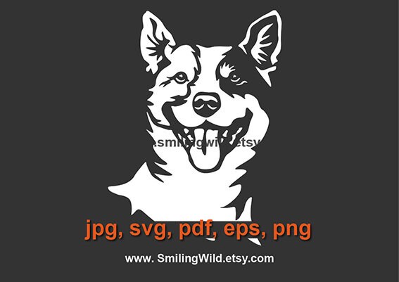 Australian Cattle Dog / 02 / svg Weißer Druck auf schwarz Vektorgrafik-Porträt Cattle Dog-Logo Schnittdatei Blue Heeler svg Design printable
