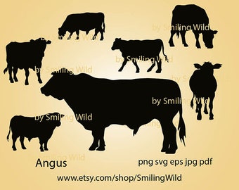 Bovins Black Angus svg png silhouette bundle vache clipart laser couper fichier angus bull ferme animaux coupe bovin conception cricut illustration vectorielle