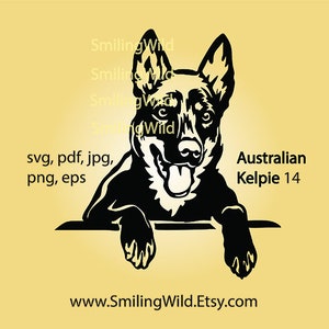 Australian Kelpie svg dog vector graphic art, peeking Kelpie clipart laser cut file cuttable cute dog head logo kelpie cricut digital design
