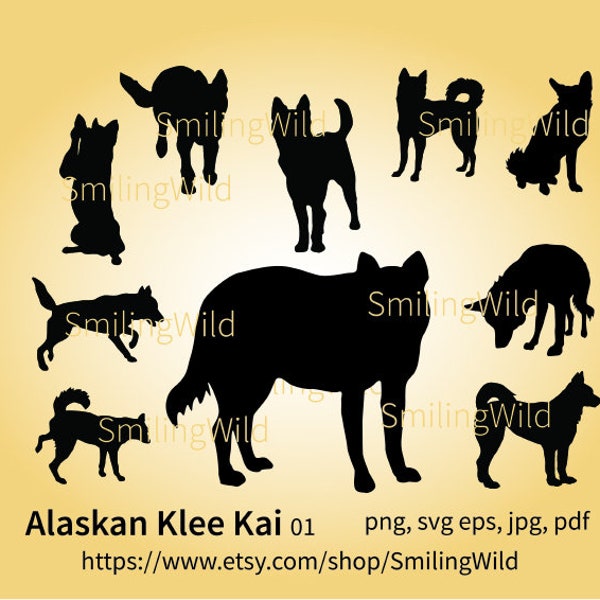 Alaskan Klee Kai dog svg vector silhouette bundle, Klee Kai cuttable digital clip art