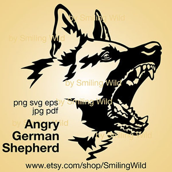 Angry dog svg german shepherd clipart cut file cuttable german shepherd portrait head growling dog vector graphic art digital design