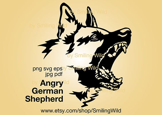 German Shepherd Angry Dog SVG, DXF, PNG Clipart Cut File - Growling Portrait Head Vector Graphic Digital Download