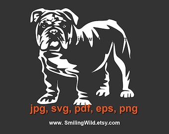 English Bulldog svg Cut in White Print on Black /bmc03/ Bulldog cute dog laser cut file cuttable cricut vector graphic art bulldog digital