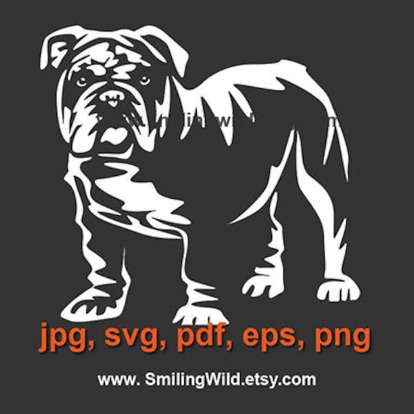 English Bulldog svg Cut in White Print on Black /bmc03/ Bulldog cute dog laser cut file cuttable cricut vector graphic art bulldog digital