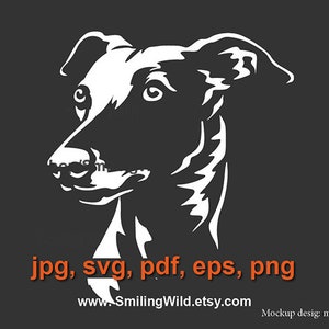 Portrait svg tête de chien Whippet, clipart numérique à découper Whippet, graphisme vectoriel Whippet, fichier coupé