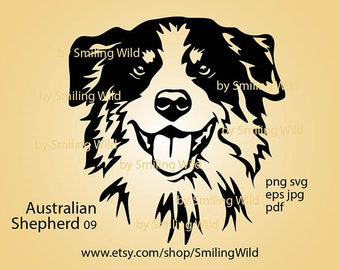 Aussie dog svg & png vector graphic art portrait Australian Shepherd clipart svg cut file laser cutting art head logo design