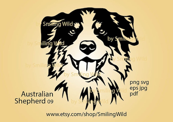 Download Aussie Svg Vector Graphic Art Portrait Australian Shepherd Etsy