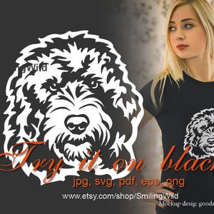 Labradoodle SVG arte grafica vettoriale bianca, design digitale tagliabile labradoodle, file di taglio clip art per cani