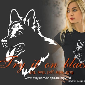 Zwitserse witte herder hond SVG witte vector portret afdrukken op zwarte Berger Blanc Suisse clipart Graveerbare gesneden bestand kunst herder ontwerp