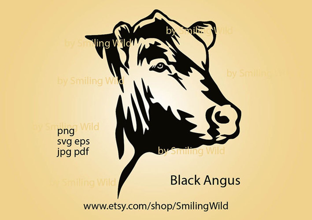Black Angus Cow Head SVG, PNG, Vector Graphic (digital Design) - Etsy, image size:1080x763