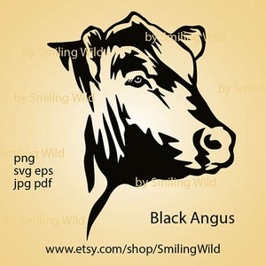 ブラックアンガス svg & png 牛の頭 農場の動物の肖像 雄牛 svg ブラックアンガス 雄牛 牛 ベクトル グラフィック レーザーカット ファイル デジタル デザイン