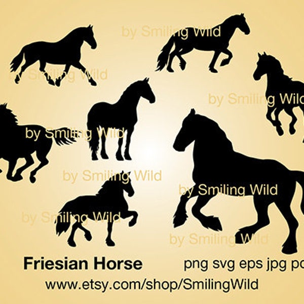 Cheval frison svg clipart silhouette vecteur art graphique cheval de trait frison coupe fichier couper conception numérique de cheval de course