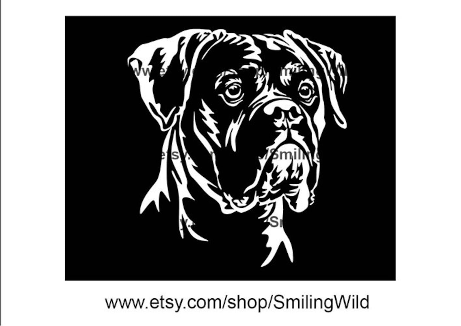 Boxer Dog Face Svg White Vector File Print on Black Boxer - Etsy