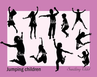 jumping children printable svg silhouette png cutout jumping children clipart vector graphic art commercial use instant download artwork