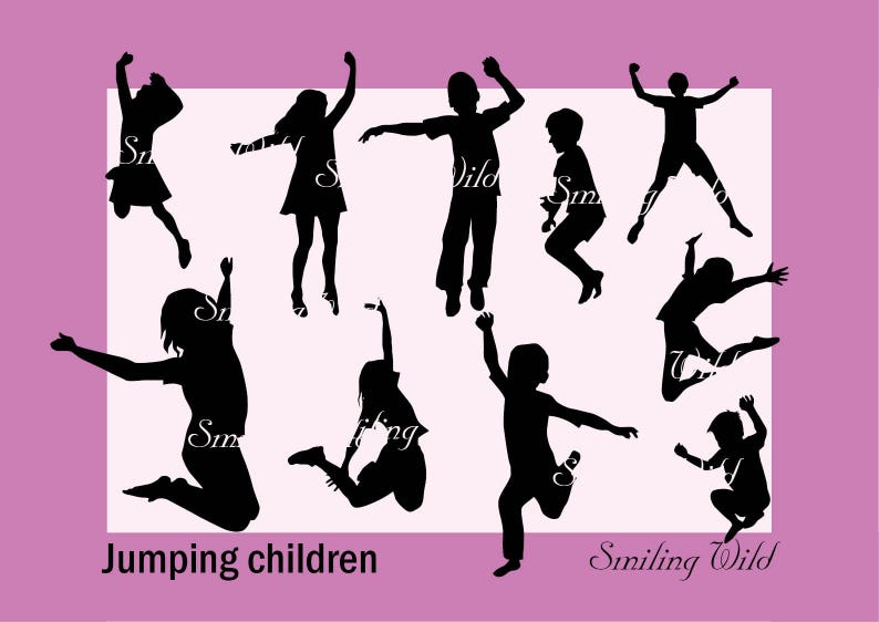 Jumping children printable svg silhouette png cutout jumping | Etsy