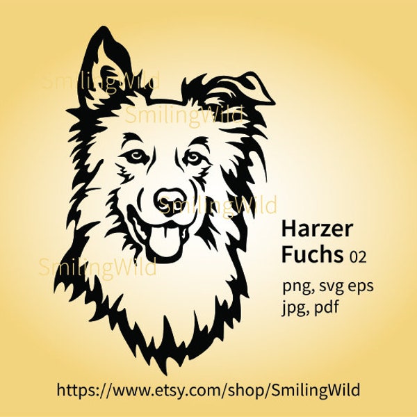 Harzer Fuchs svg vector graphic portrait, Altdeutschen Hütehunden clip art design