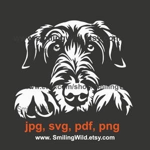 Peeking Irish Wolfhound svg & png cuttable dog clipart vector graphic design for laser cutting and Cricut crafts